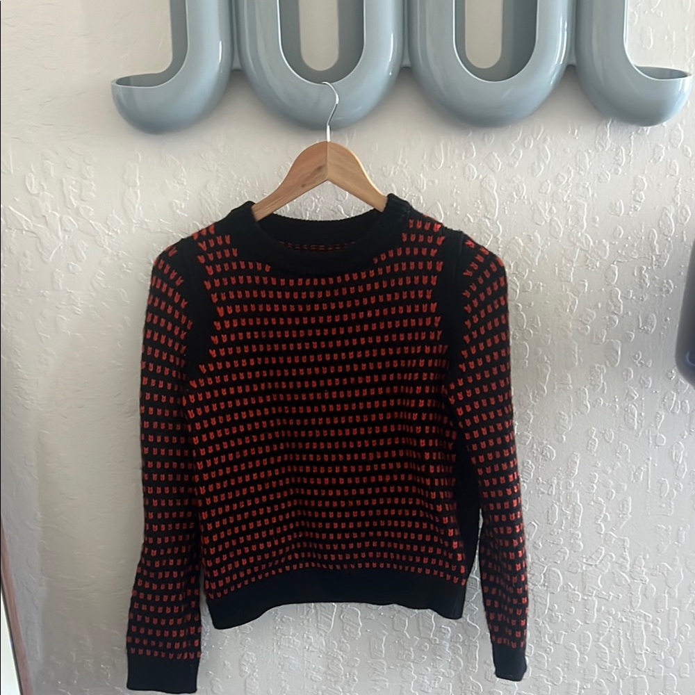 AYR Black and Red Patterned Crew Neck Sweater